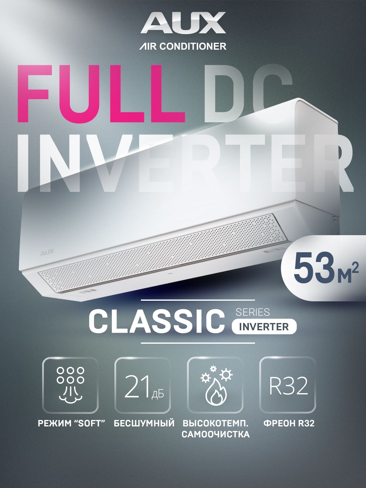 Настенная сплит-система AUX серии Classic Inverter ASW-H18A4/BA-R2DI + AS-H18A4/BA-R2DI, белый